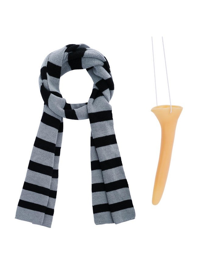Dxhycc Black And Gray Striped Knit Scarf And Fake Long Nose Cosplay Costume Accessories For Halloween Dress Up Party  - Image 1