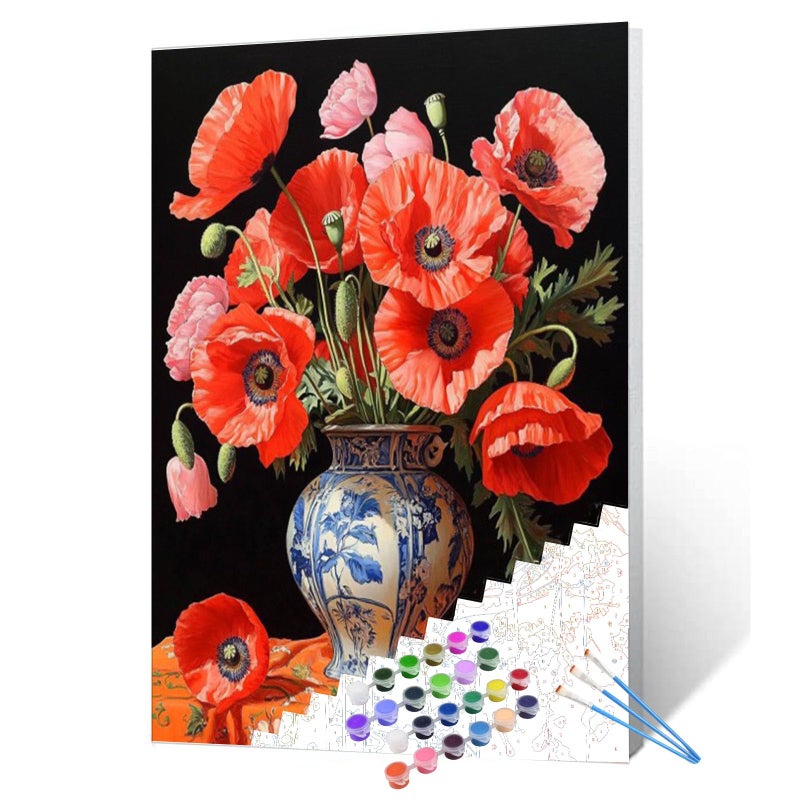 Tucocoo Red Poppys DIY Paint by Numbers for Adults Red Flowers in Vase DIY Oil Painting Kits Canvas with Acrylic Paint Floral Plant Art 16x20 Inch ï¼ˆWithout Frame ï¼‰ - Image 1