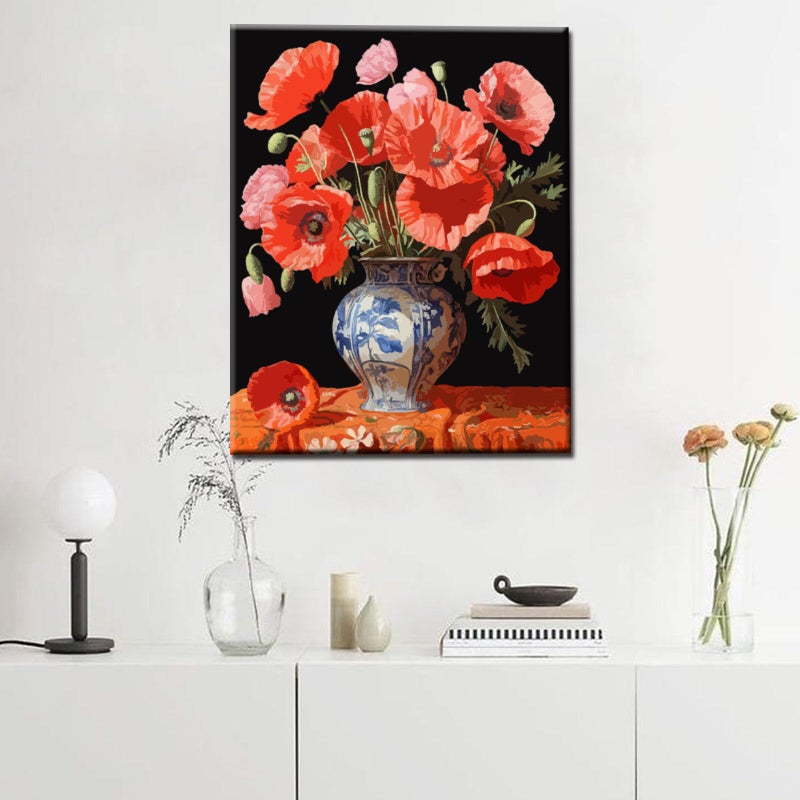 Tucocoo Red Poppys DIY Paint by Numbers for Adults Red Flowers in Vase DIY Oil Painting Kits Canvas with Acrylic Paint Floral Plant Art 16x20 Inch ï¼ˆWithout Frame ï¼‰ - Image 2