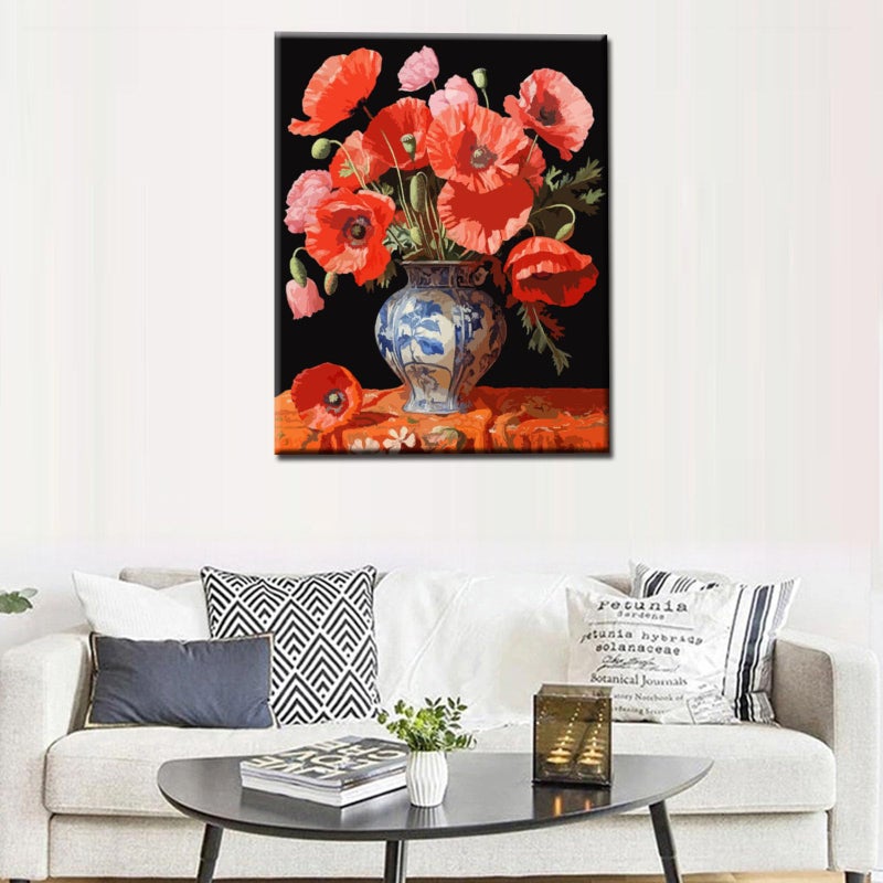 Tucocoo Red Poppys DIY Paint by Numbers for Adults Red Flowers in Vase DIY Oil Painting Kits Canvas with Acrylic Paint Floral Plant Art 16x20 Inch ï¼ˆWithout Frame ï¼‰ - Image 3