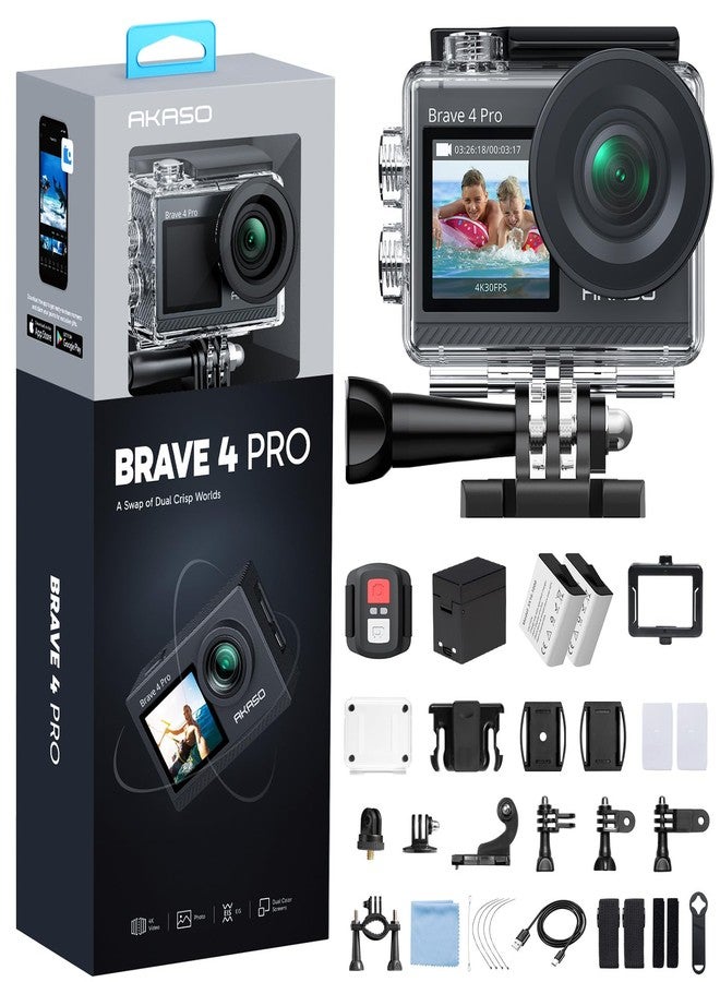 AKASO Brave 4 Pro 4K30FPS Action Camera - 131ft Underwater Camcorder Waterproof Camera with Touch Screen Advanced Electronic Image Stabilization Remote Control 5X Zoom Mini Sport Camera - Image 1