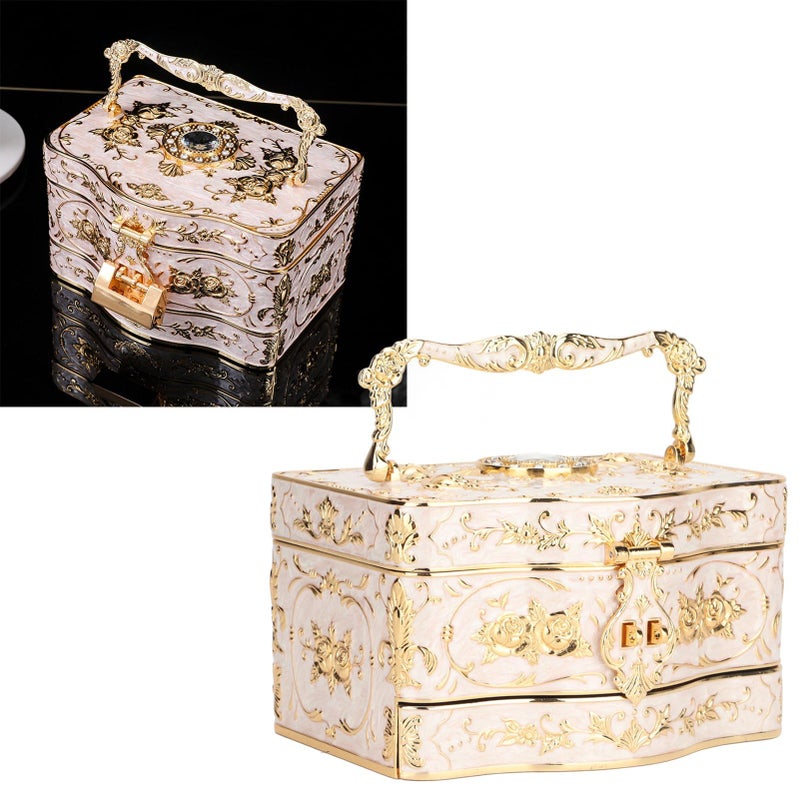 Mrisata Vintage Jewelry Box, 3 Layers Small Trinket Box with Handle, Rectangular Trinket Organizer Storage Box Treasure Chest Box Jewelry Decorative Box Jewelry Box Gift Box Case (White) - Image 3