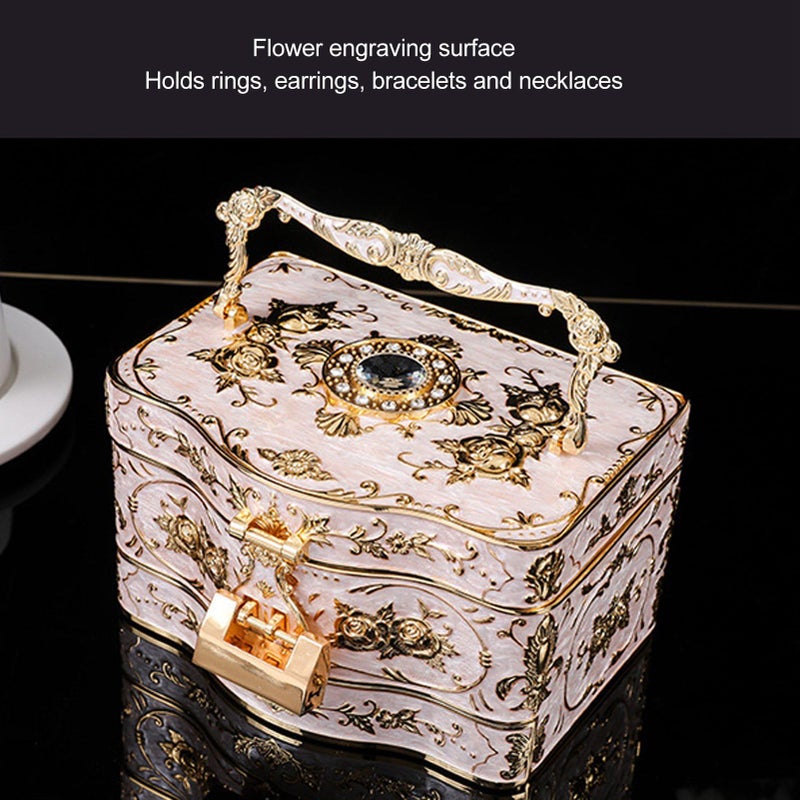 Mrisata Vintage Jewelry Box, 3 Layers Small Trinket Box with Handle, Rectangular Trinket Organizer Storage Box Treasure Chest Box Jewelry Decorative Box Jewelry Box Gift Box Case (White) - Image 4