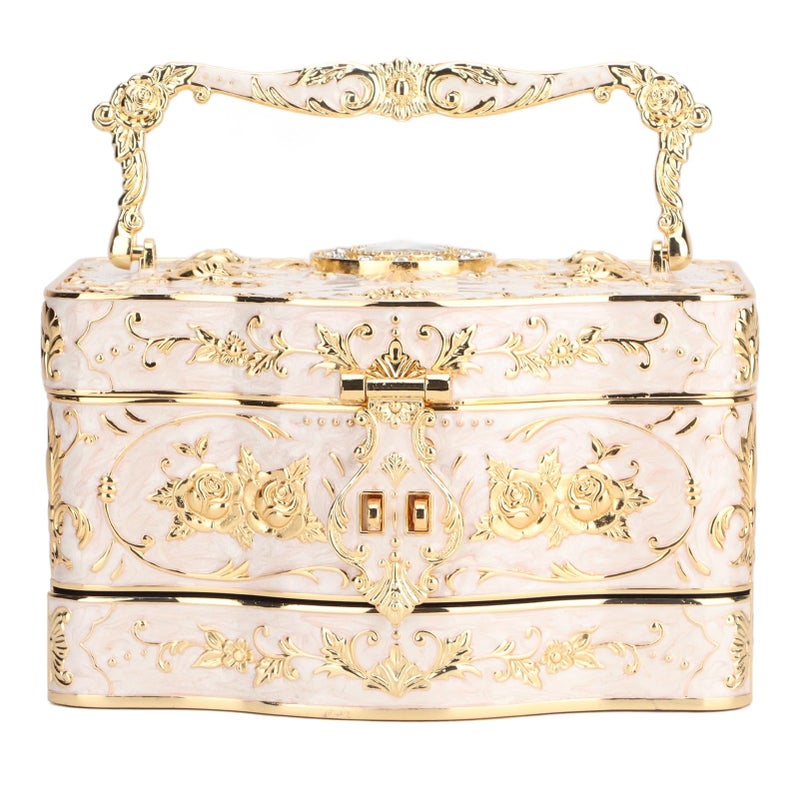 Mrisata Vintage Jewelry Box, 3 Layers Small Trinket Box with Handle, Rectangular Trinket Organizer Storage Box Treasure Chest Box Jewelry Decorative Box Jewelry Box Gift Box Case (White) - Image 1