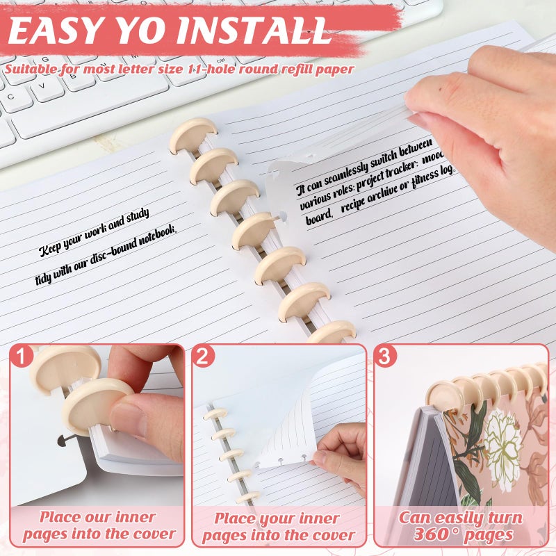 OKWUYiK 4 Set Discbound Notebook Cover and Disc Set Letter Size 8.5x11in Colorful Pattern 11 Hole Discbound Planner System Waterproof Discbound Notebook Accessories Customizable Notebook for Fill Page Office - Image 4