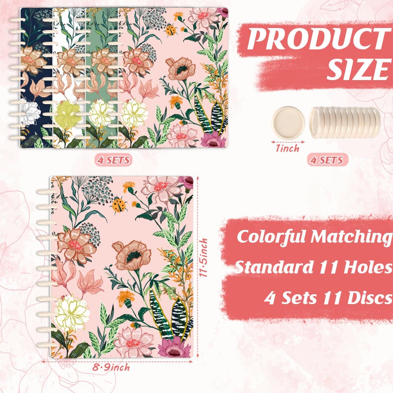 OKWUYiK 4 Set Discbound Notebook Cover and Disc Set Letter Size 8.5x11in Colorful Pattern 11 Hole Discbound Planner System Waterproof Discbound Notebook Accessories Customizable Notebook for Fill Page Office - Image 2
