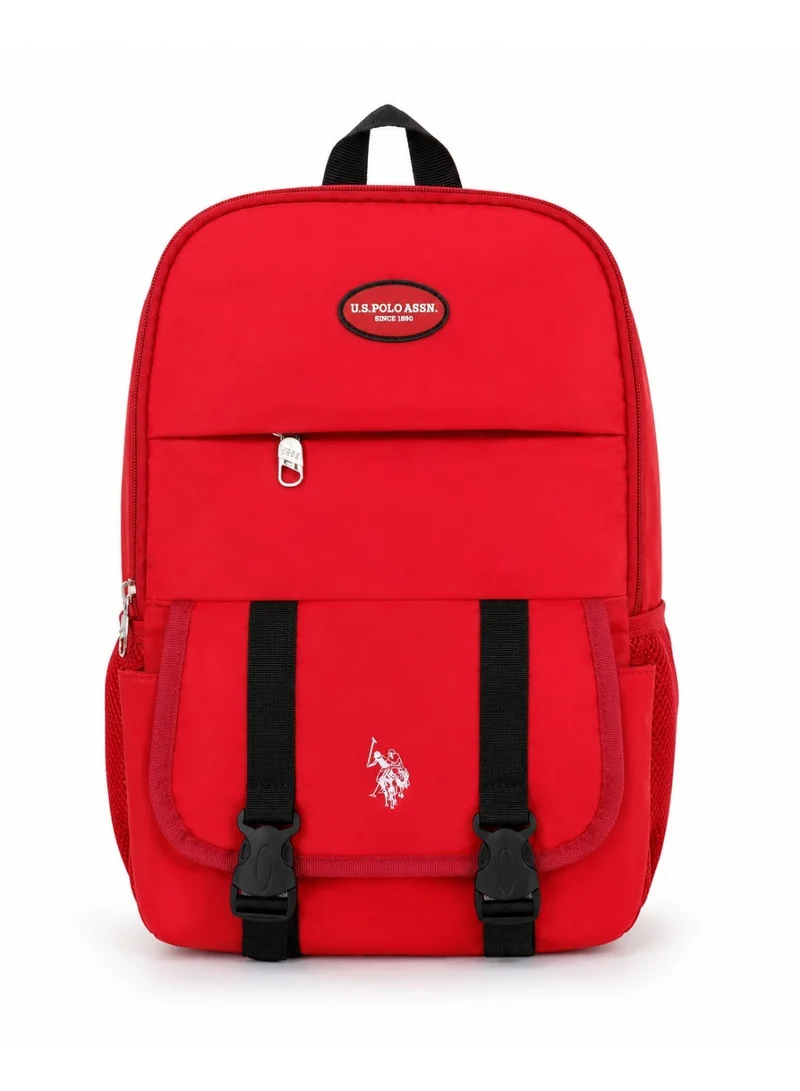U.S. Polo Assn. Classic Crimson Black Heritage Buckle Backpack for School and Office MultiCompartment Bag for Campus
