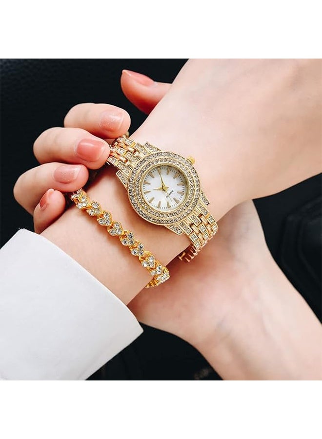 Ocean Women's Stone Studded Analog Watch with Bracelet Set, Girls Wrist Watch and Bracelets Set Gift (Gold)  - Image 2