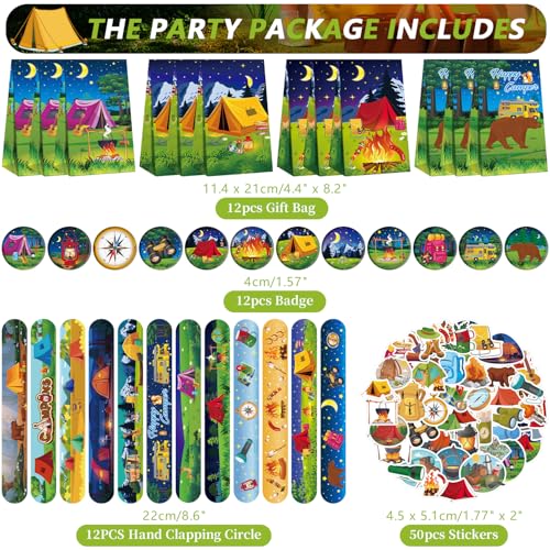 LSJDEER 122PCS Camping Party Favors Set 50 Stickers 12 Mini Compasses 12 Button Badges 12 Mini Notepads 12 Slap Bracelets 12 Rubber Bracelets 12 Goodie Bags for Camper Forest Picnic Adventure - Image 5