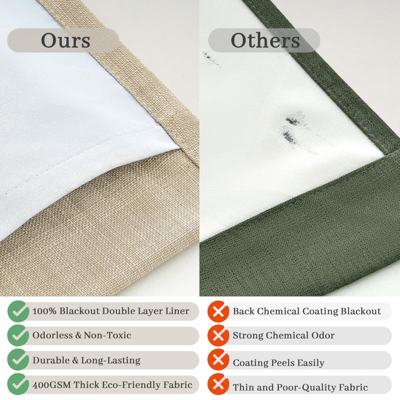PleatedDrapes High Ceiling Room Darkening Natural Linen Curtains 108 Inches Long for Dining Room 2 Panels Set, Neutral Pinch Pleated Light Beige Blackout Window Drapes with Back Tab 9 FT Office Large Viral Curtain - Image 5