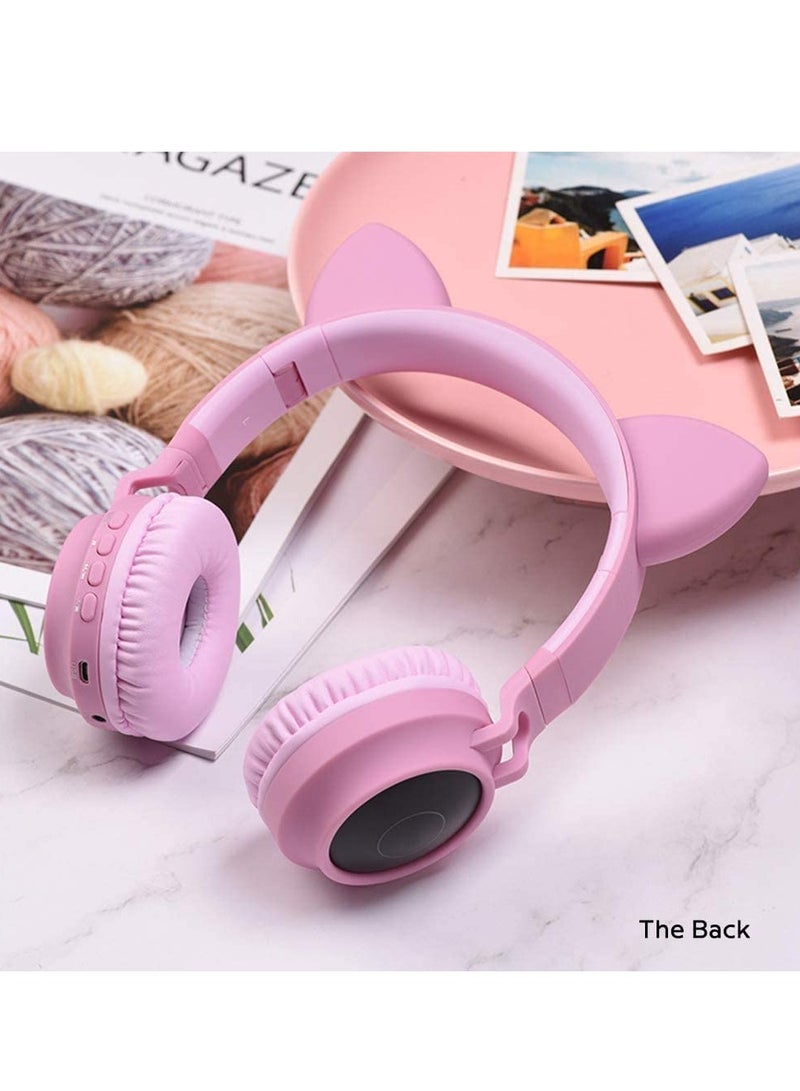 سماعات رأس للأطفال بلوتوث لاسلكية، سماعات رأس فوق الأذن بأذني قطة، تحديد مستوى الصوت، أضواء LED، راديو FM، بطاقة TF، AUX، ميكروفون لجهاز iPhone/iPad/Kindle/كمبيوتر محمول/PC/تلفاز (وردي ورمادي) 3 - Image 4