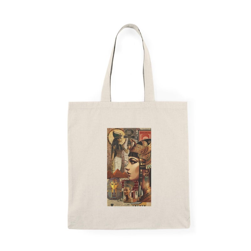 Tote Bag – Nefertari Collage Zipper, Cleopatra, and Royal Crown of Pharaonic Civilization – Spacious & Light Everyday Shopping Bag – Eco Friendly & Reusable Practical Bag – Canvas Bag