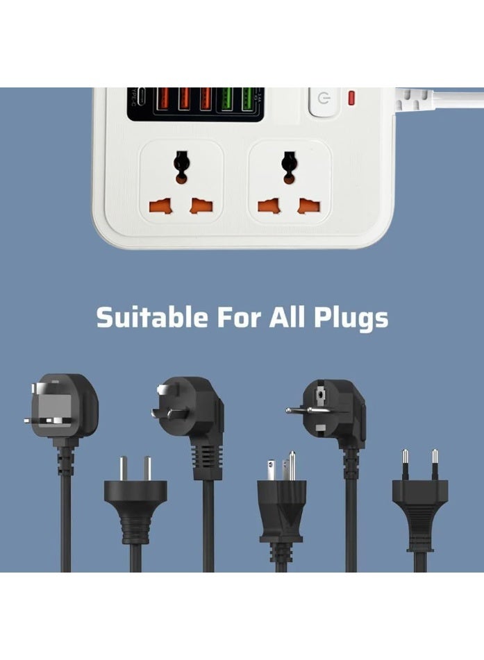 10-in-1 Power Strip with USB C 4 Outlet 5 USB Ports 2M Power Extension Cord 2500W Surge Protection for Home & Office - Image 2