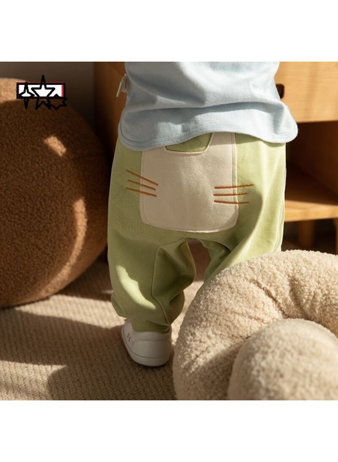 Generic Baby Spring And Autumn Pants Cotton Men And Women Baby Big PP Pants Soft Children's Fart Pants Outside Wear Baby Cute Card.-Color:Orange Top-Size:90 - Image 2
