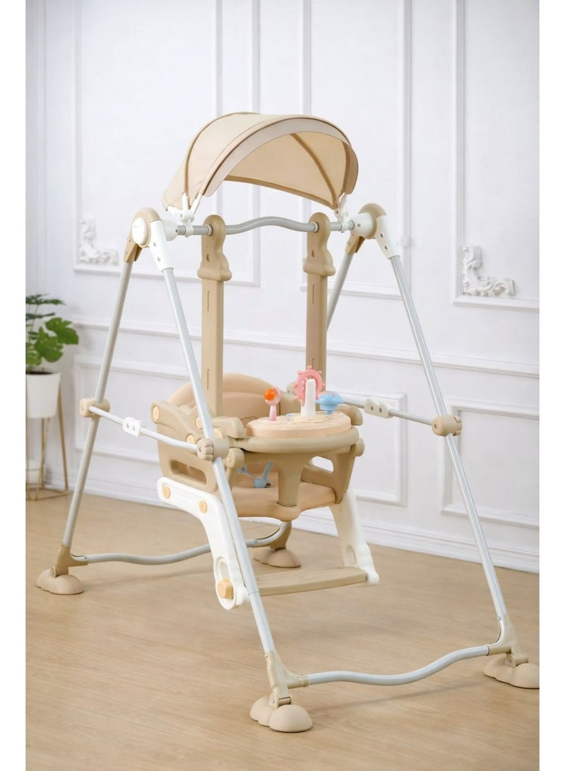 3-in-1 Freestanding Baby Swing Chair with Canopy & Interactive Toy Tray | Secure Toddler Activity Seat with Harness for Indoor & Outdoor Use