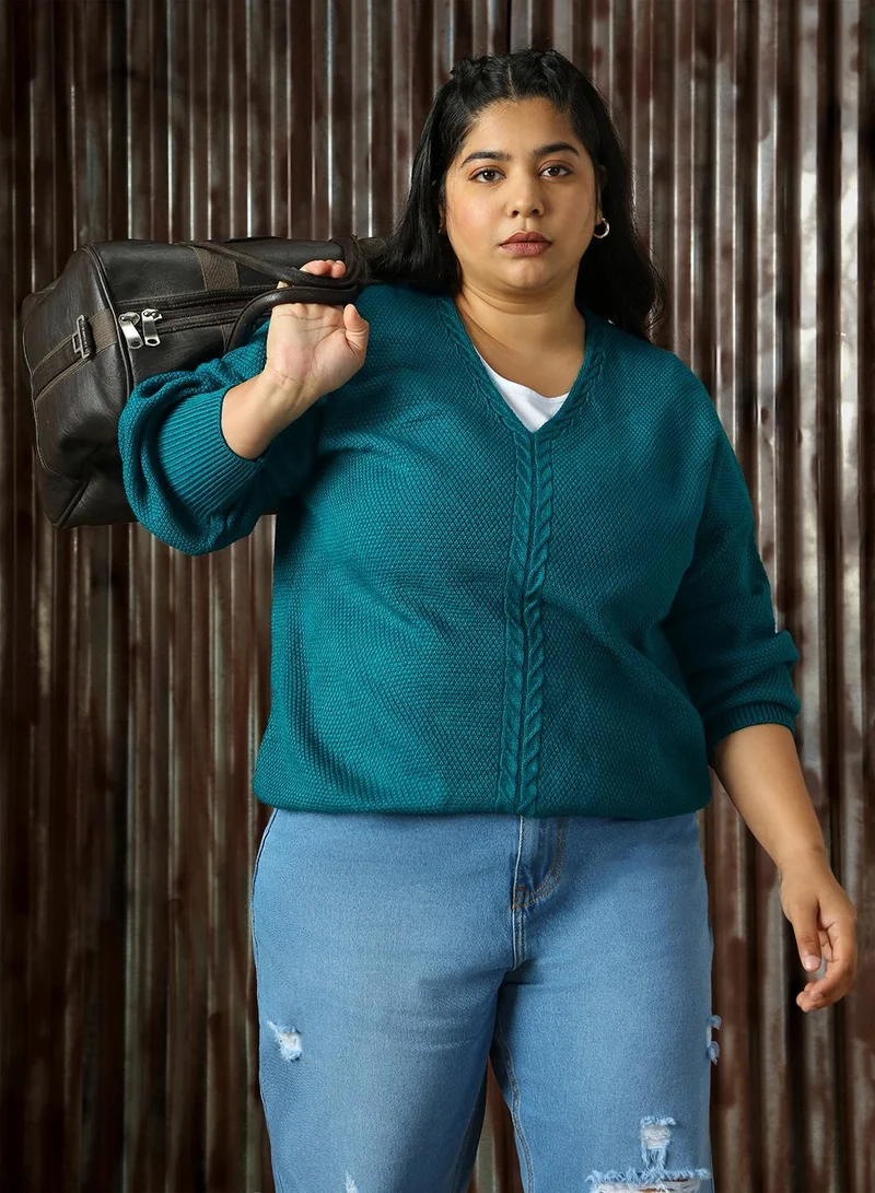 هاي ستار كنزة نسائية باللون الفيروزي من الأكريليك 1% بقصة مريحة