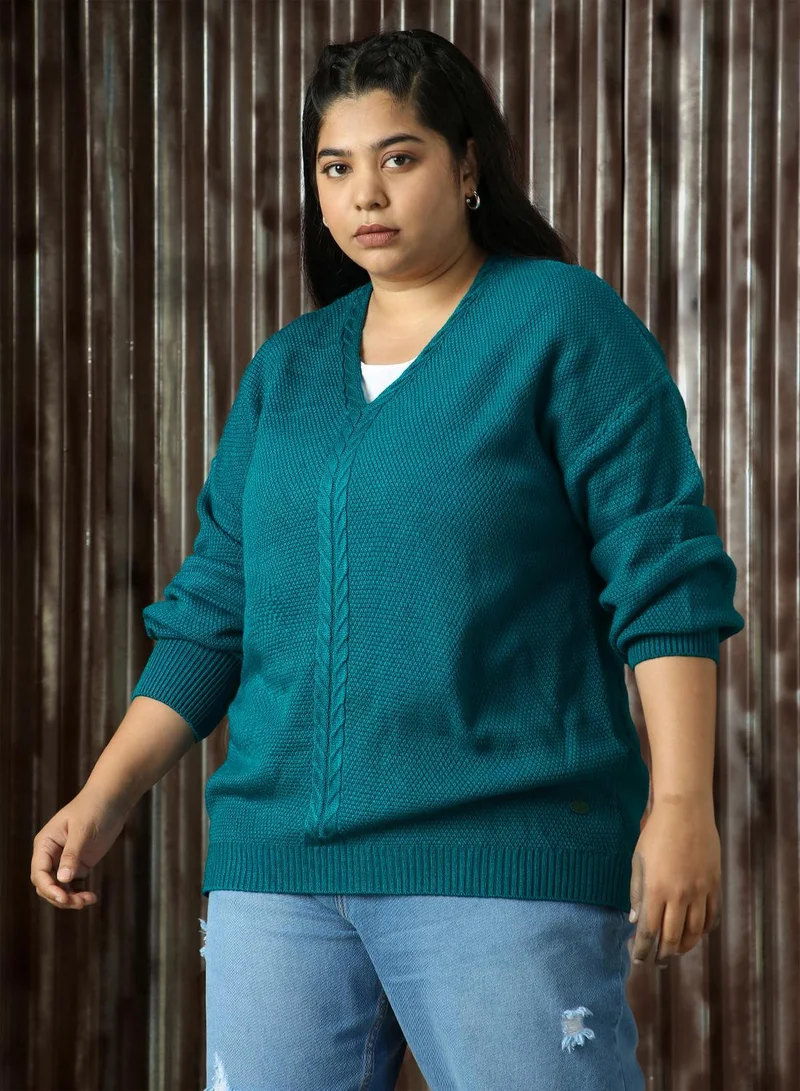 هاي ستار كنزة نسائية باللون الفيروزي من الأكريليك 1% بقصة مريحة