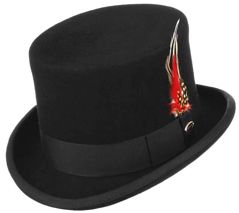 GEMVIE Men 100% Wool Top Hat Mad Hatter Satin Lined Black Low Top Hats for Party - Image 1