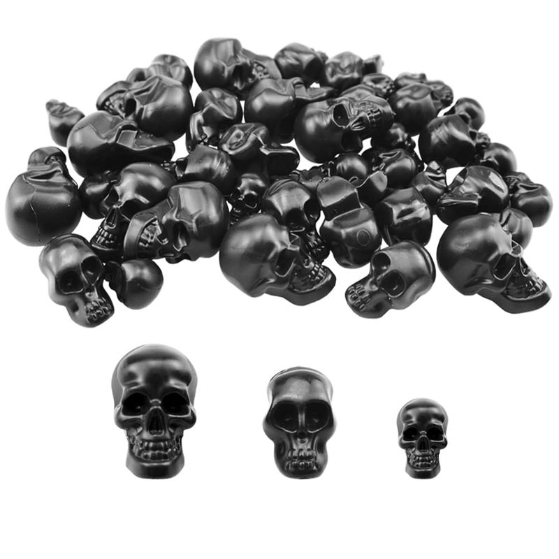 SaktopDeco 40 Counts Black Skull Mini Plastic Skull Heads Decor Halloween Skeleton Head for Crafts Bar Home Table Party Decorations