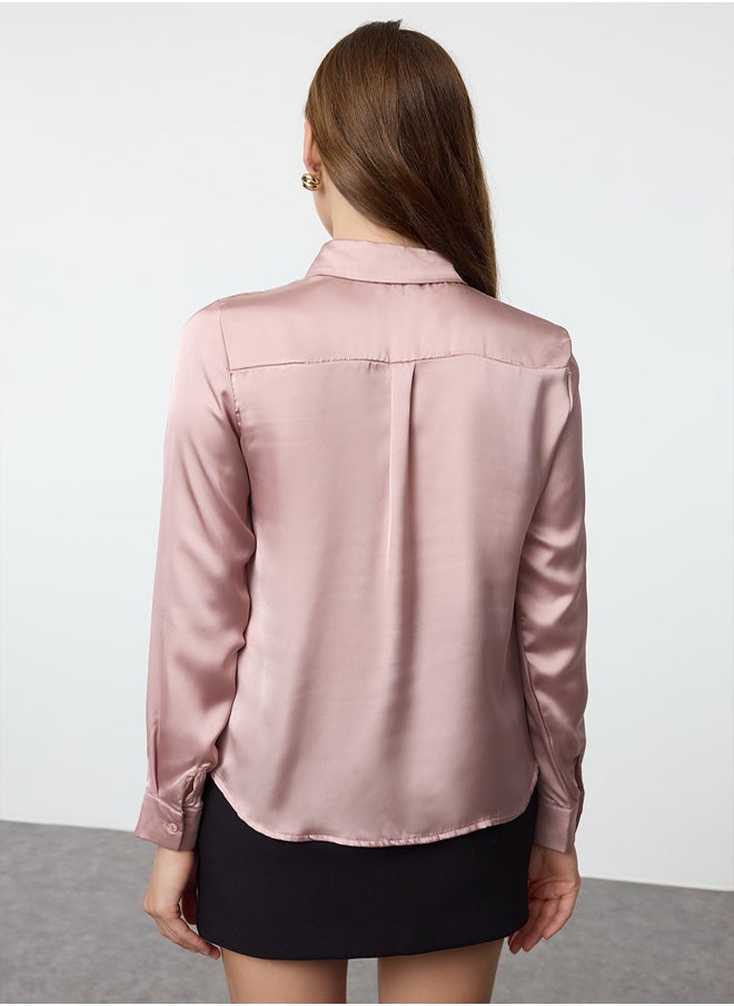 trendyol Powder Satin Fabric Regular Regular Pattern Woven Shirt TWOAW25GO00100  - Image 5
