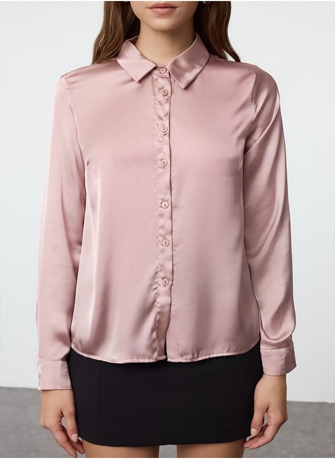 trendyol Powder Satin Fabric Regular Regular Pattern Woven Shirt TWOAW25GO00100  - Image 3