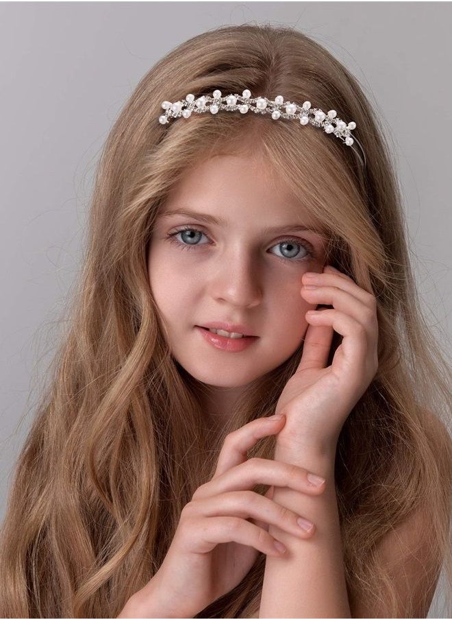 WILLBOND 2 Pieces Flower Girls Headpiece Princess Wedding Faux Pearls Rhinestone Headband Bridal Crystal Hairband Tiara for Flower Girls Toddler Crown Wedding Party Hair Accessory  - Image 5
