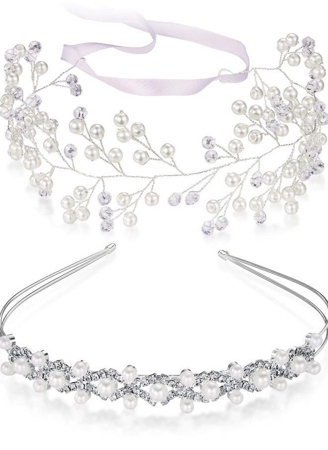 WILLBOND 2 Pieces Flower Girls Headpiece Princess Wedding Faux Pearls Rhinestone Headband Bridal Crystal Hairband Tiara for Flower Girls Toddler Crown Wedding Party Hair Accessory  - Image 2