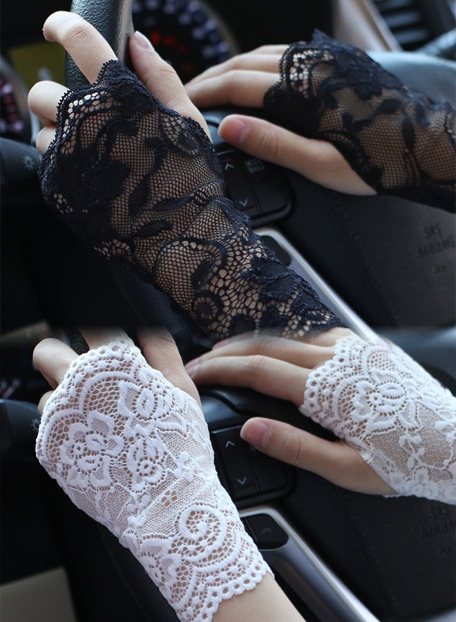 2 Pairs Women's Short Lace Gloves Sun Protection Fingerless Bridal Wrist Gloves Opera Gala Wedding Tea Party Dance Role Play 1920s - Image 2