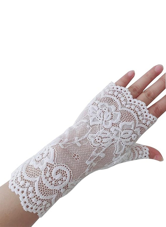 2 Pairs Women's Short Lace Gloves Sun Protection Fingerless Bridal Wrist Gloves Opera Gala Wedding Tea Party Dance Role Play 1920s - Image 3