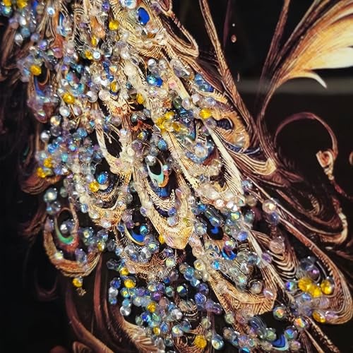 Masstone Decorative Peacock Wall Painting 45x30 cm | Crystal Embedded High Gloss Surface | Golden Slim Frame Embossed Wall Art | Luxury Wall Hanging for Living Room, Bedroom, Office & Home Décor - Image 3