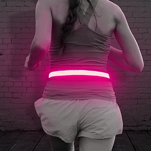 BSEEN LED Running Waist Belt - Rechargeable Reflective Gear Glowing LED Waistband, Flashing Safety Lights for Runners, Joggers, Walkers, Pet Owners, Cyclists (Rose Red) - Image 3