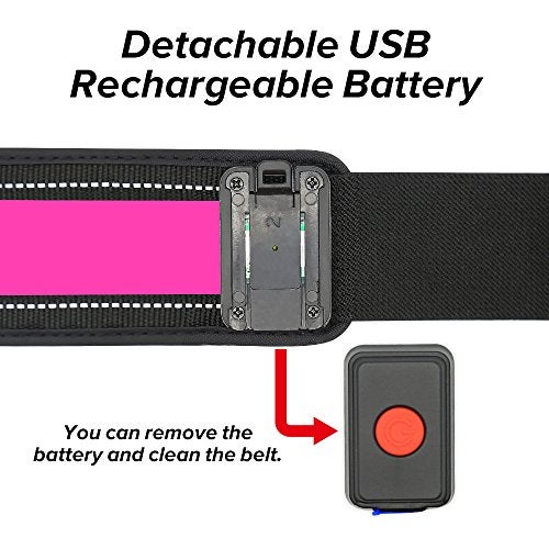 BSEEN LED Running Waist Belt - Rechargeable Reflective Gear Glowing LED Waistband, Flashing Safety Lights for Runners, Joggers, Walkers, Pet Owners, Cyclists (Rose Red) - Image 5