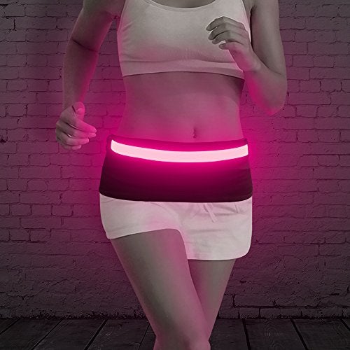 BSEEN LED Running Waist Belt - Rechargeable Reflective Gear Glowing LED Waistband, Flashing Safety Lights for Runners, Joggers, Walkers, Pet Owners, Cyclists (Rose Red) - Image 2