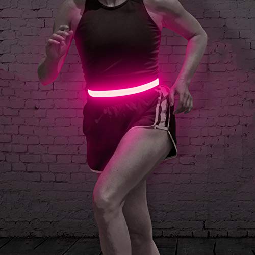BSEEN LED Running Waist Belt - Rechargeable Reflective Gear Glowing LED Waistband, Flashing Safety Lights for Runners, Joggers, Walkers, Pet Owners, Cyclists (Rose Red) - Image 1