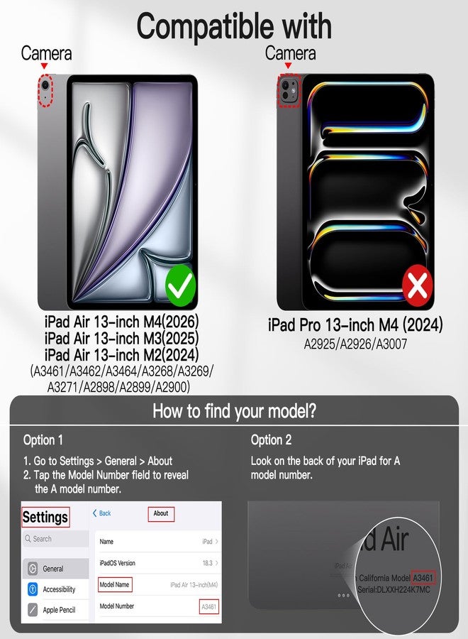 JETech Rotating Case for iPad Air 13-Inch M4/M3/M2 (2026/2025/2024) with Pencil Holder, 360 Degree Rotation PU Leather Folio Protective Cover (Starlight) - Image 2