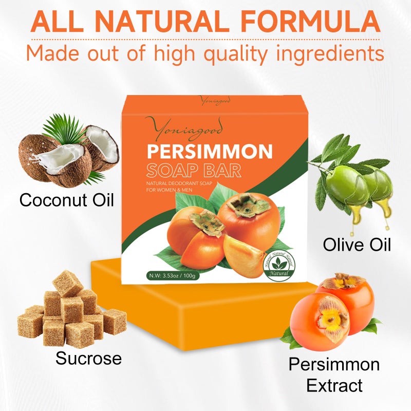 yoniagood 3 PCS Persimmon Soap Bar for Body Odor Control, Natural Deodorant Body Bar Soap for Old People Smell, Remove Strong Smell, Organic Eliminating Odor Wash Soap for Women & Men - Image 2