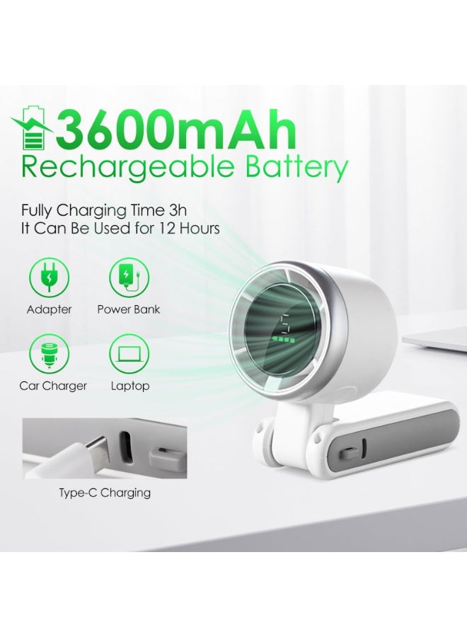 إكس ليفيل مروحة توربينية صغيرة محمولة، مروحة سفر قابلة لإعادة الشحن عبر USB، 5  Fan, Foldable Powerful Winds Turbo Fan, 3600mAh Battery and 12000RPM Speed, USB Rechargeable Personal Fan with 5 Speed, Digital Display For Women Men Travel Camping Outdoor ，Whitسرعات، بطارية 3600 مللي أمبير/ساعة وسرعة 15000 دورة في الدقيقة، تدوم حتى 12 ساعة عمل، مروحة تبريد شخصية قابلة للطي 5 في 1 للسفر/المنزل/المكتب. - Image 4