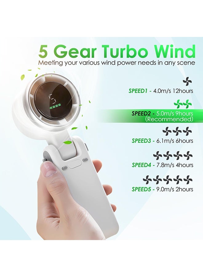 إكس ليفيل مروحة توربينية صغيرة محمولة، مروحة سفر قابلة لإعادة الشحن عبر USB، 5  Fan, Foldable Powerful Winds Turbo Fan, 3600mAh Battery and 12000RPM Speed, USB Rechargeable Personal Fan with 5 Speed, Digital Display For Women Men Travel Camping Outdoor ，Whitسرعات، بطارية 3600 مللي أمبير/ساعة وسرعة 15000 دورة في الدقيقة، تدوم حتى 12 ساعة عمل، مروحة تبريد شخصية قابلة للطي 5 في 1 للسفر/المنزل/المكتب. - Image 3