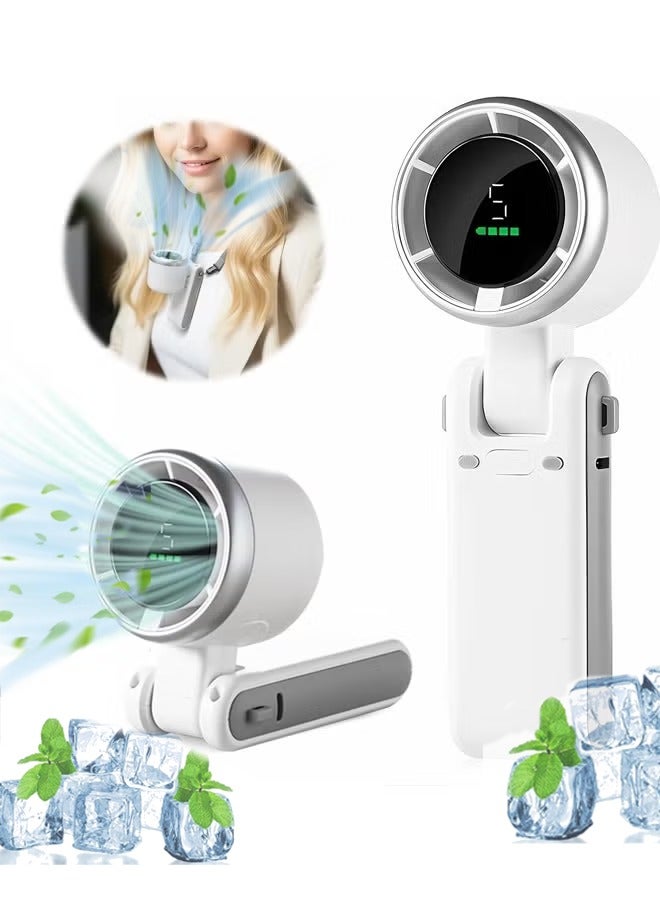 إكس ليفيل مروحة توربينية صغيرة محمولة، مروحة سفر قابلة لإعادة الشحن عبر USB، 5  Fan, Foldable Powerful Winds Turbo Fan, 3600mAh Battery and 12000RPM Speed, USB Rechargeable Personal Fan with 5 Speed, Digital Display For Women Men Travel Camping Outdoor ，Whitسرعات، بطارية 3600 مللي أمبير/ساعة وسرعة 15000 دورة في الدقيقة، تدوم حتى 12 ساعة عمل، مروحة تبريد شخصية قابلة للطي 5 في 1 للسفر/المنزل/المكتب. - Image 1