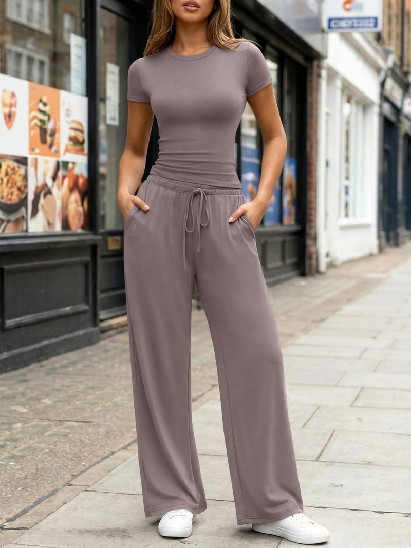 LILLUSORY Lounge Sets for Women 2 Two Piece 2026 Spring Matching Sweat Set Workout Sweatsuit Summer Trendy Airport Travel Outfit Gym Athletic Fitness Tracksuit Long Yoga Leggings Pants RoseTaupe M - Image 2