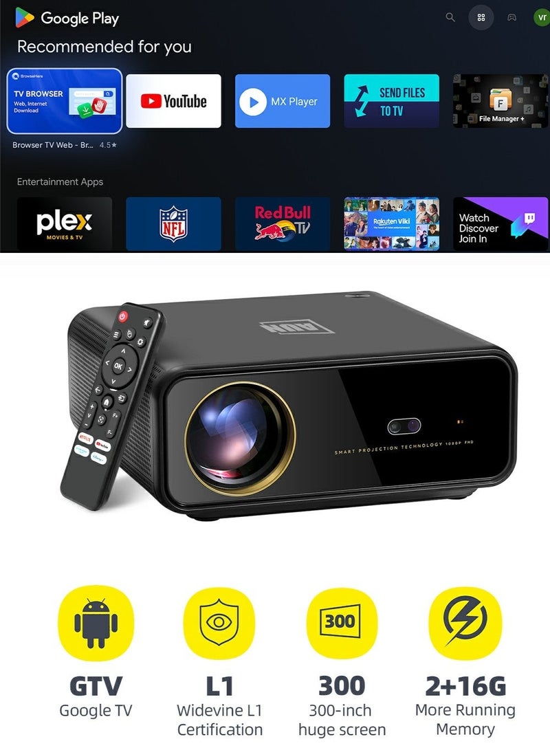 AUN U001 HD Smart Digital Projector Android TV 1080P 4K Projector for  Home Theater Gaming Business & Education - Image 1