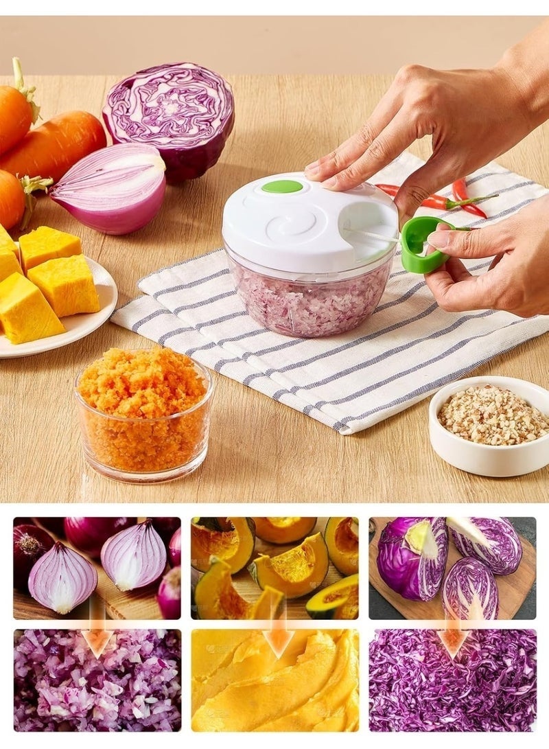 Happy Home Manual Food Chopper 500ML with Pull String, Portable Handheld Vegetable and Garlic Cutter with 3 Sharp Stainless Steel Blades for Onion, Ginger, Fruits, Nuts, Herbs and Meat, Multifunction Food Processor for Salad, Sauce, Smoothie and Kitchen Use - Image 4