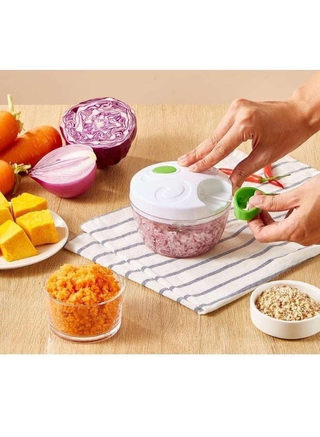 Happy Home Manual Food Chopper 500ML with Pull String, Portable Handheld Vegetable and Garlic Cutter with 3 Sharp Stainless Steel Blades for Onion, Ginger, Fruits, Nuts, Herbs and Meat, Multifunction Food Processor for Salad, Sauce, Smoothie and Kitchen Use - Image 2