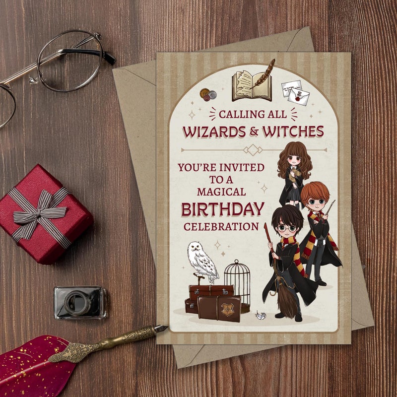 CONQUEST CON*QUEST Harry Potter Wizards & Witches Fill-in-the-Blank Magical Birthday Invitation & Envelope Box Set, Includes 20 Blank Invites & 20 Corresponding Envelopes, 4'' x 6'', Officially Licensed - Image 2