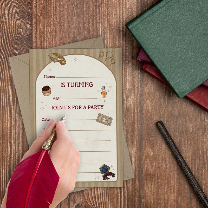 CONQUEST CON*QUEST Harry Potter Wizards & Witches Fill-in-the-Blank Magical Birthday Invitation & Envelope Box Set, Includes 20 Blank Invites & 20 Corresponding Envelopes, 4'' x 6'', Officially Licensed - Image 3