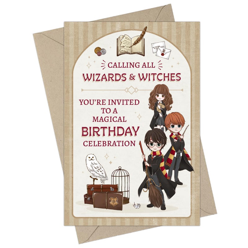 CONQUEST CON*QUEST Harry Potter Wizards & Witches Fill-in-the-Blank Magical Birthday Invitation & Envelope Box Set, Includes 20 Blank Invites & 20 Corresponding Envelopes, 4'' x 6'', Officially Licensed - Image 1