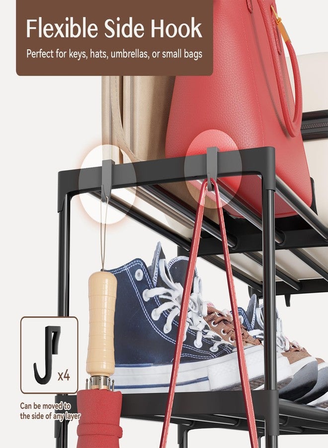 SUFAUY Large Shoe Rack Organizer, 2 Row 8 Tier 32-40 Pairs with Hooks, Sturdy Metal, DIY Stackable &Adjustable, Black - Image 4