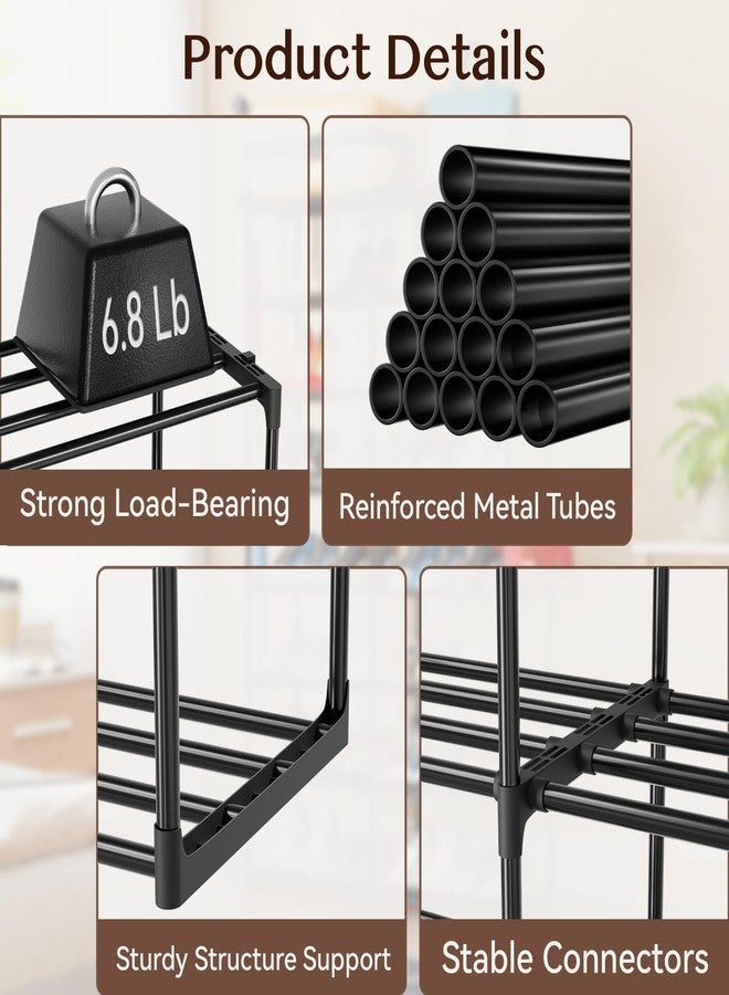 SUFAUY Large Shoe Rack Organizer, 2 Row 8 Tier 32-40 Pairs with Hooks, Sturdy Metal, DIY Stackable &Adjustable, Black - Image 5
