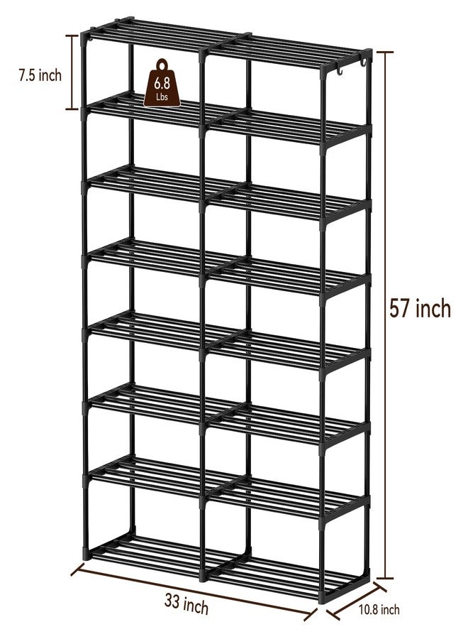 SUFAUY Large Shoe Rack Organizer, 2 Row 8 Tier 32-40 Pairs with Hooks, Sturdy Metal, DIY Stackable &Adjustable, Black - Image 3