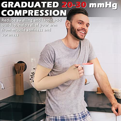 Ailaka Lymphedema Compression Arm Sleeve（Single） with Gauntlet for Men Women, 20-30 mmHg Medical Compression Arm Sleeve - Image 2